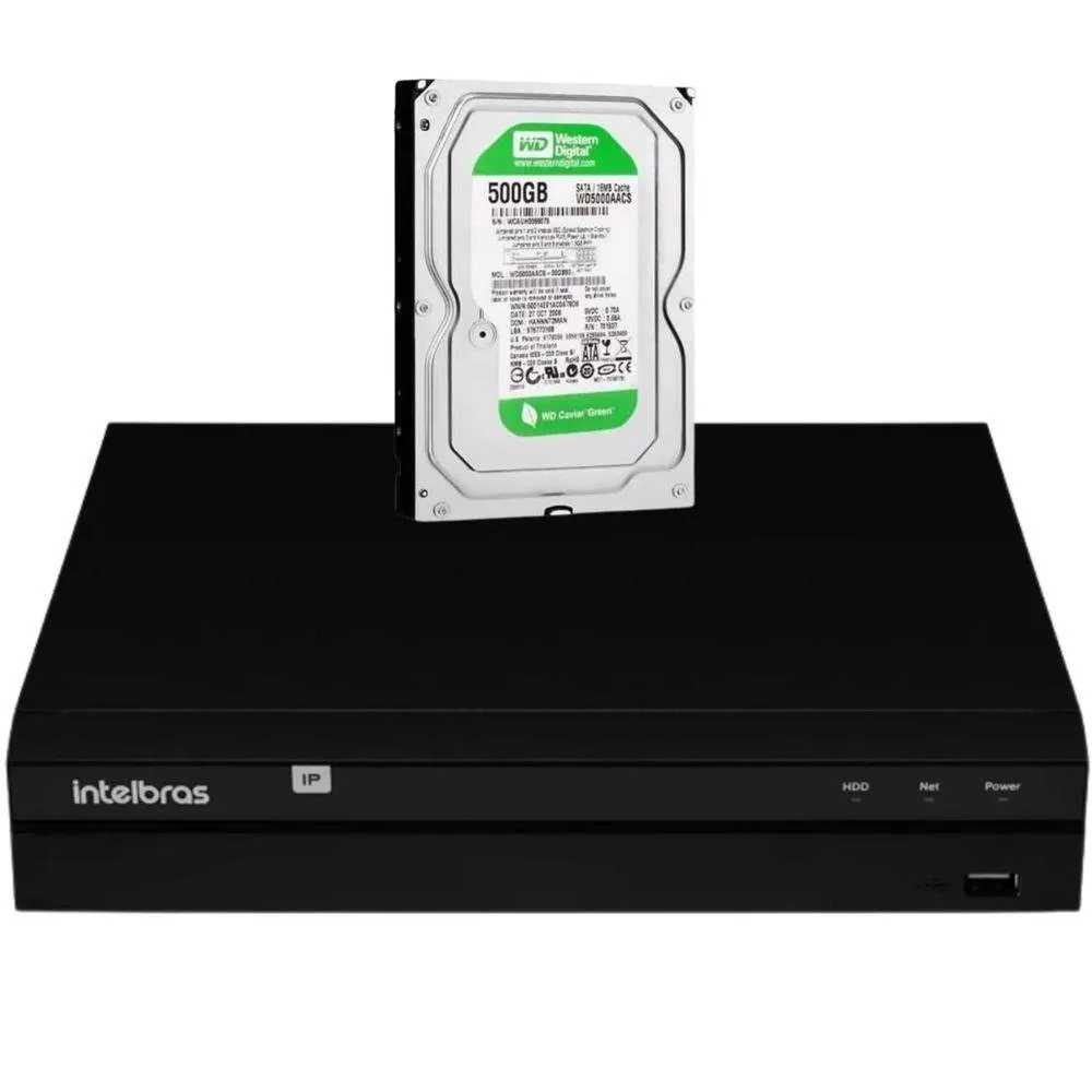 Kit Gravador De Vídeo Ip Nvr, 4 Ch, 4K, Nvd 1404 Intelbras + HD 500GB