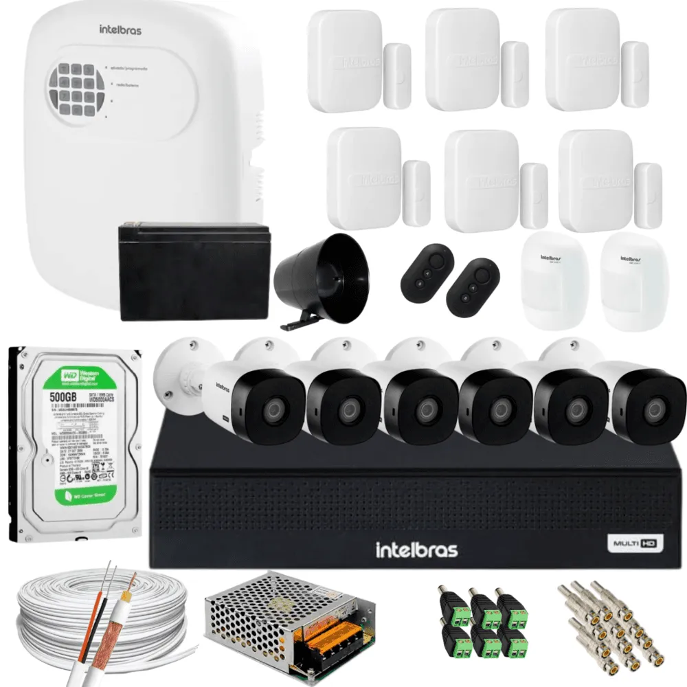 Kit Cftv 6 Câmeras Intelbras E Alarme Residencial 8 Sensores