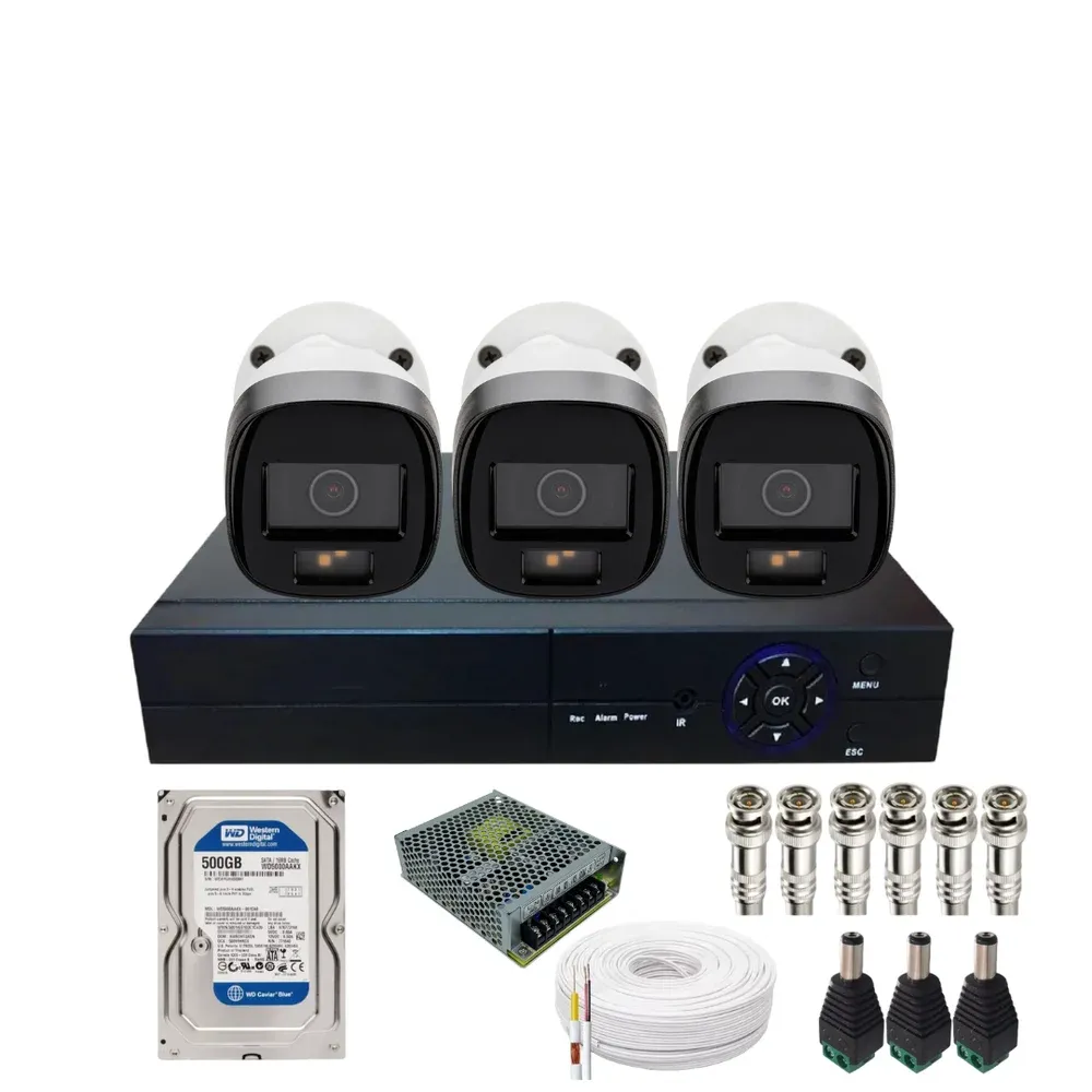 Kit Cftv 3 Câmeras Vhd 1220b Colorvu Intelbras, Dvr Alta Performance 4ch C/hd 500gb