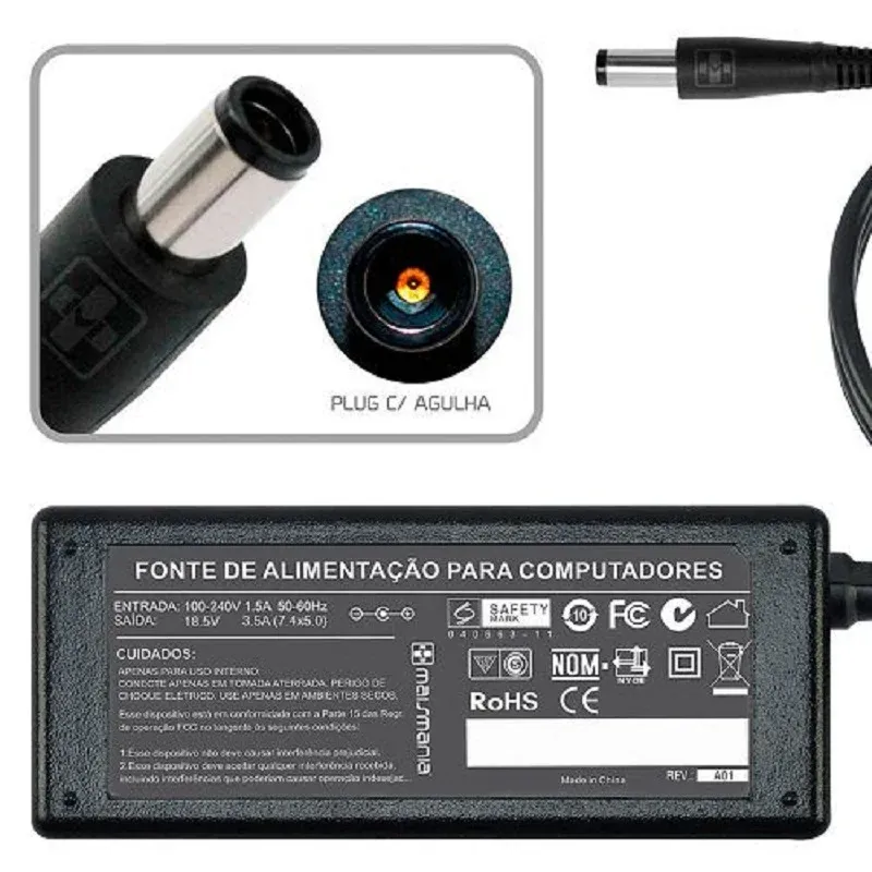 Fonte Carregador Notebook 18.5v 3.5a 7.4x5.para Diversa Marcas
