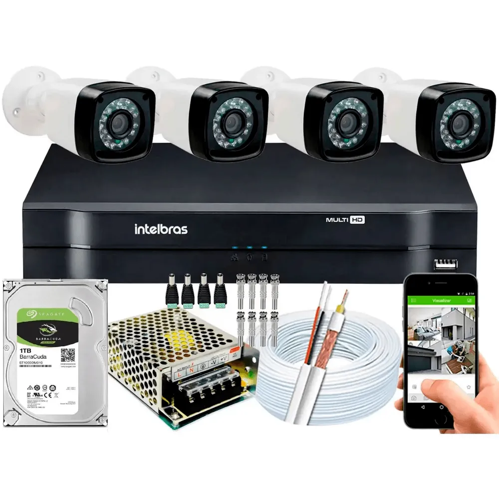 Kit Cftv 4 Cameras Segurança Intelbras, 1080p, FULL HD, DVR, 1TB