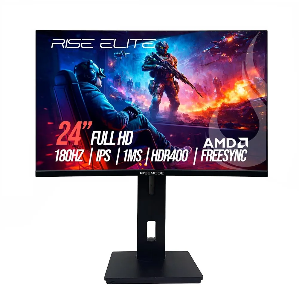 "Monitor Gamer Rise Mode Prime 24"", FHD, 180Hz, 1ms, IPS, FreeSync, HDR 400, HDMI e DP, Altura Ajustável, Preto - RM-MOGL-24F180FH-B"