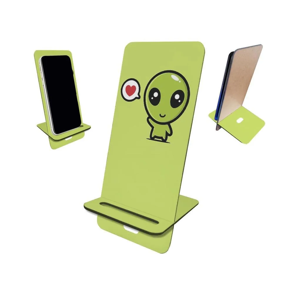 Porta Celular Mdf, Alien Verde Coração Kawaii