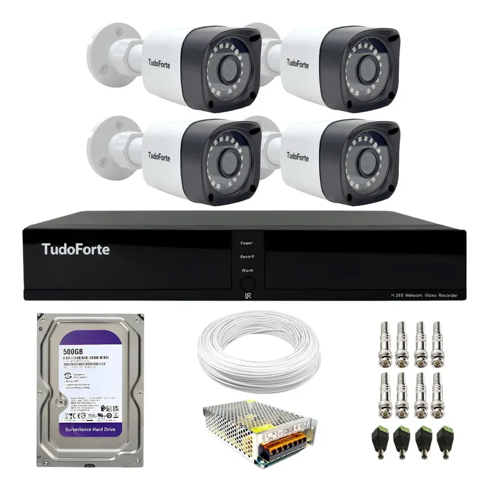 Kit CFTV Tudo Forte, 4 Câmeras Segurança, FULL HD + DVR, 4 Canais + HD 500GB
