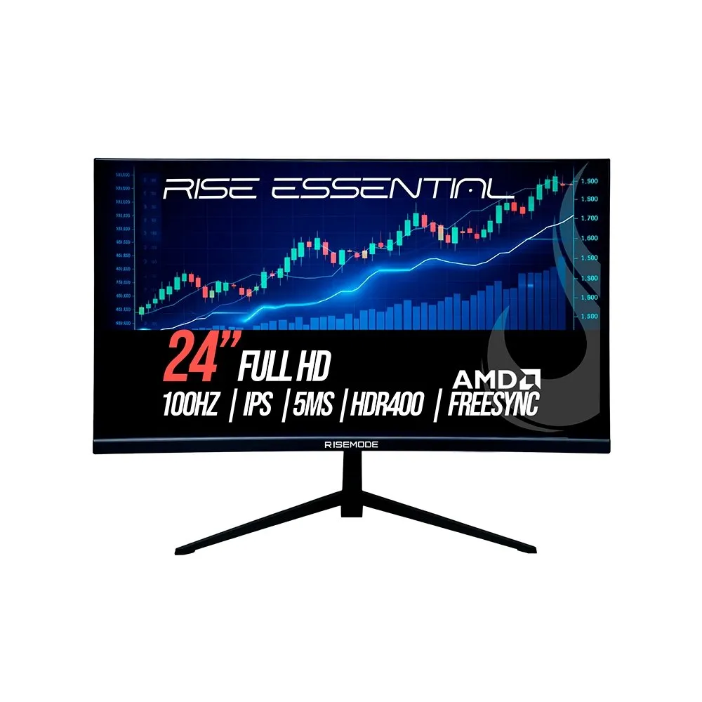 "Monitor Gamer Rise Mode Essential 24"", FHD, 100Hz, 5ms, IPS, FreeSync, HDR 400, HDMI e VGA, sRGB 99%, Preto - RM-MOG-24F100FH-B"