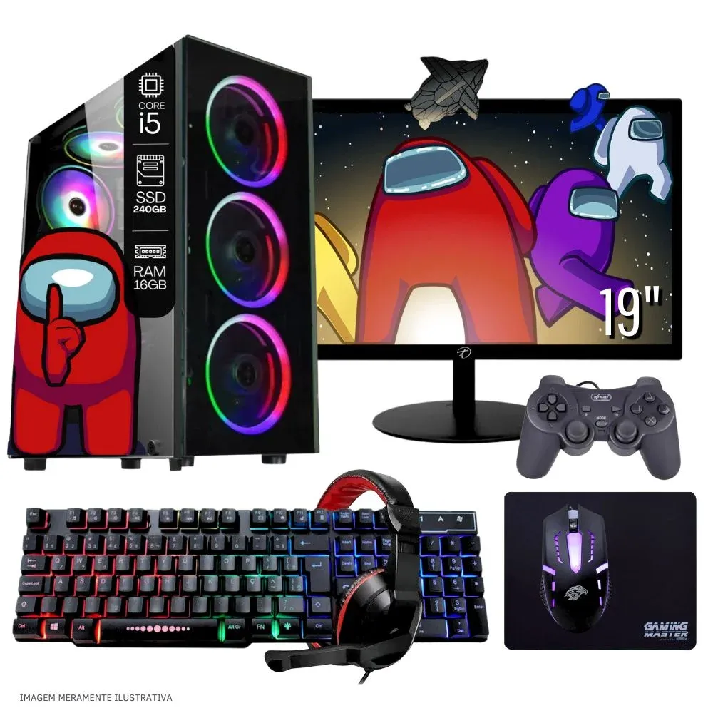 "Computador PC Gamer Completo Balão.info Intel Core I5 SSD 240GB 16gb Teclado Mouse Mouse Pad E Headset Gamer Joystick Monitor 19"" WINDOWS 10 Pro Trial"