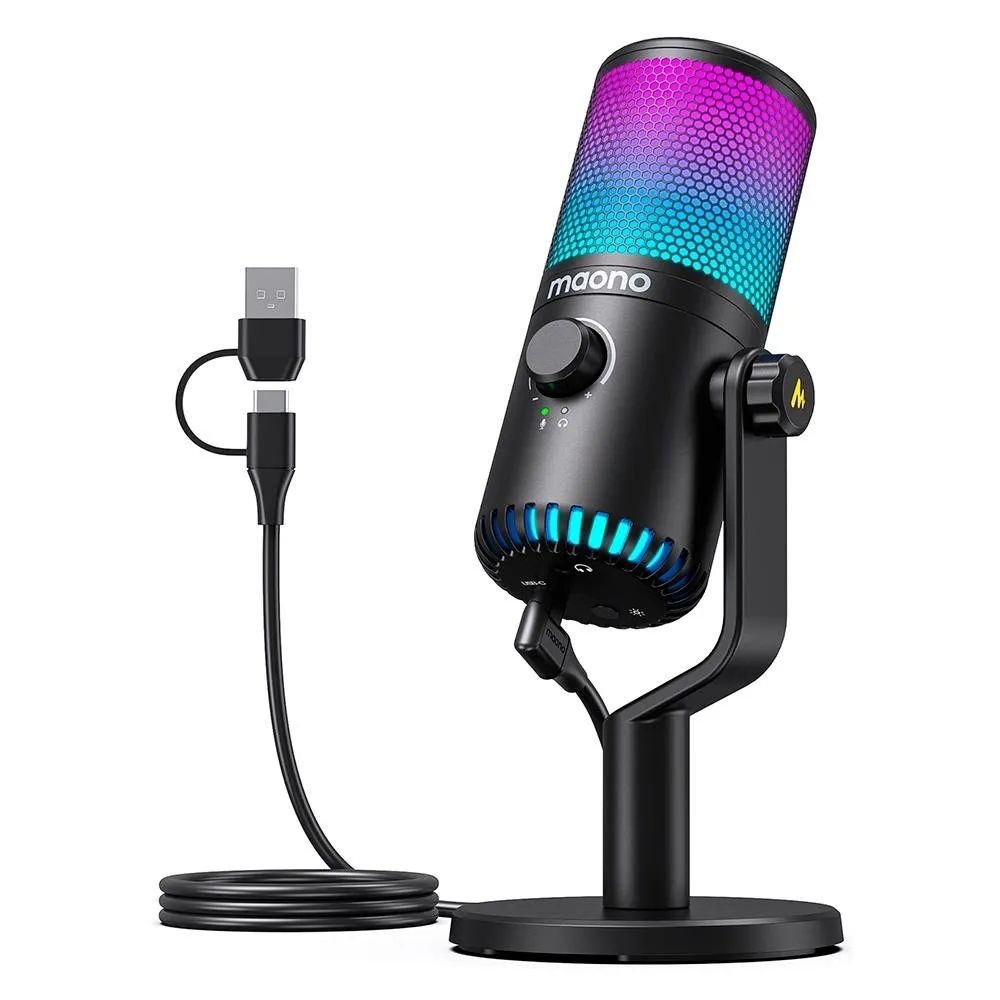 Microfone Condensador Gamer Maono USB, RGB, Programavel - Preto - DM30RGB (BLACK)