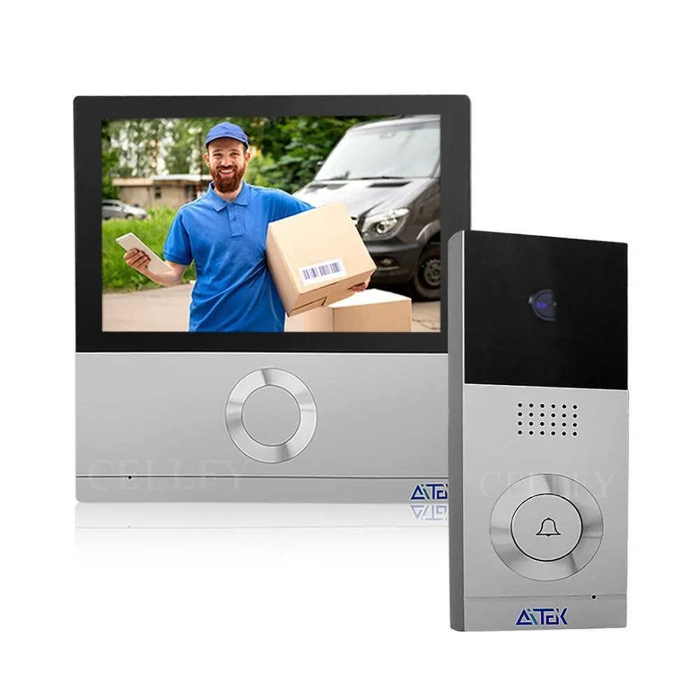 Vídeo Porteiro Interfone Aitek, 7 Polegadas, Visão Noturna, Campainha com câmera