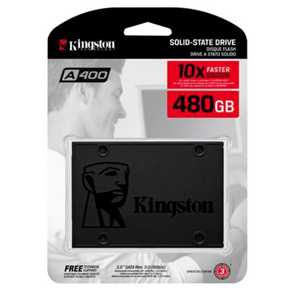"SSD Kingston A400, 480GB, SATA III, 2.5"", Leitura: 500MB/s, Gravação: 450MB/s, Preto - SA400S37/480G"