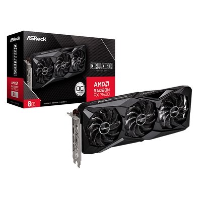 Placa de Vídeo ASRock RX 7600 Challenger PRO OC AMD Radeon, 8GB, GDDR6, Triple Fan - 90-GA62ZZ-00UANF