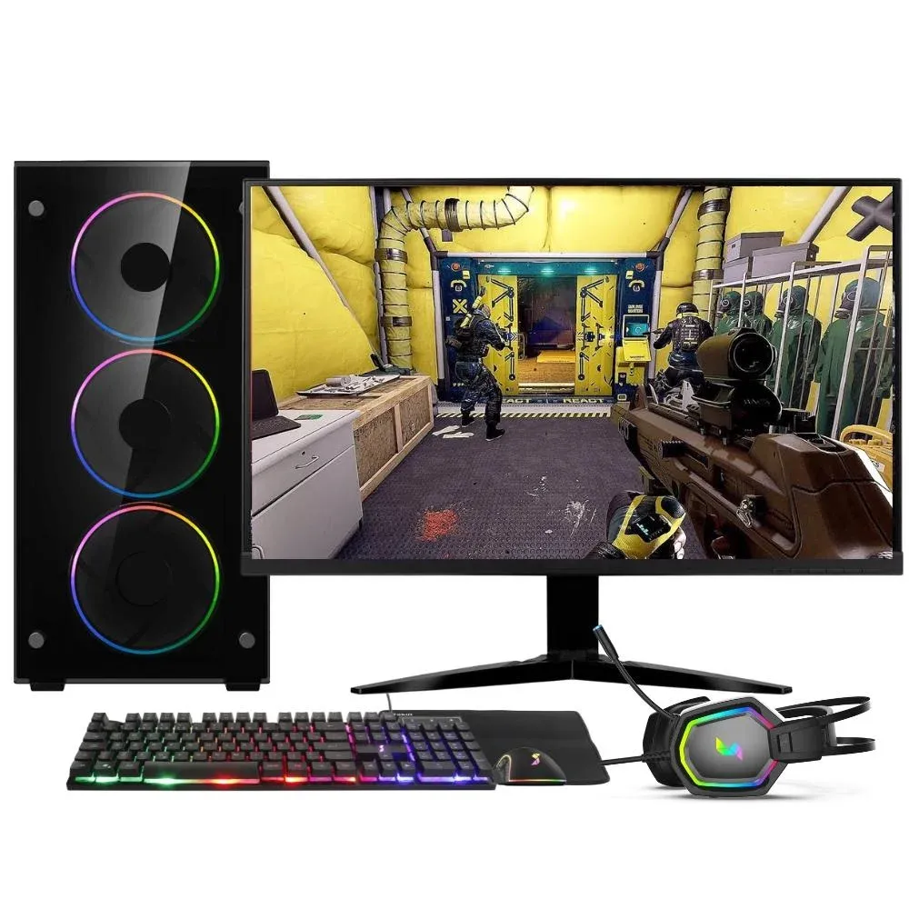 "PC Gamer Completo Amd Ryzen 7 5700g, Gráficos Radeon Vega 8, 16gb Ddr4, SSD Nvme 512gb, Fonte 600w 80 Plus, Monitor 24"" 75hz, Skill RGB - Sr-024"