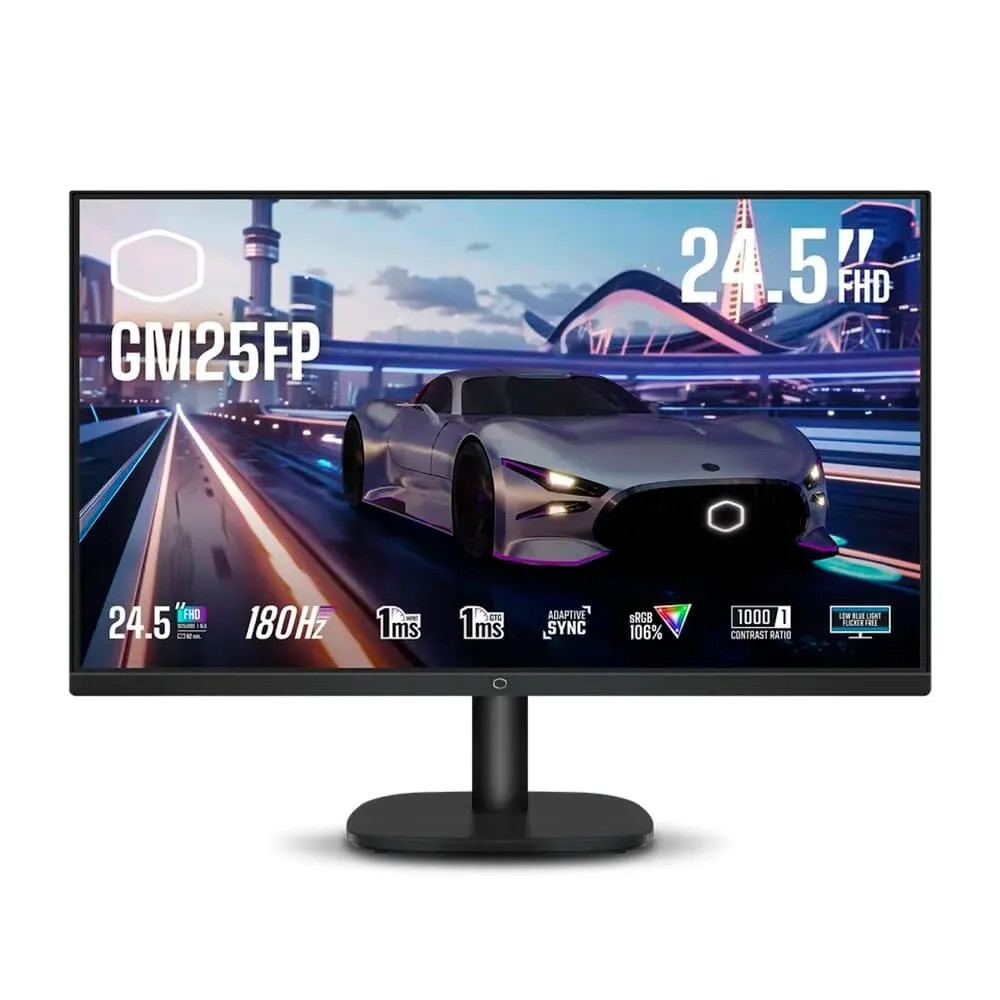 "Monitor Gamer Cooler Master 24.5"", FHD, 180Hz, 1ms, IPS, DisplayPort e HDMI, HDR, Adaptive Sync, Preto - GM25FP"