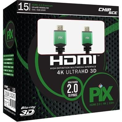 Cabo HDMI 2.0 4K UltraHD PIX, 15 Metros, 19 Pinos com Filtro - 018-1520