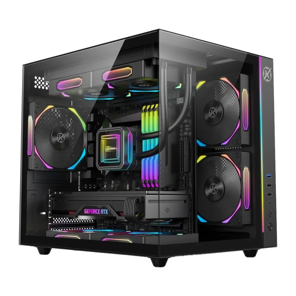 Gabinete Gamer Kalkan Midgard, Mini Tower, RGB, Micro-ATX, Frontal e Lateral em Vidro, Sem FANs, Preto - KLK00055
