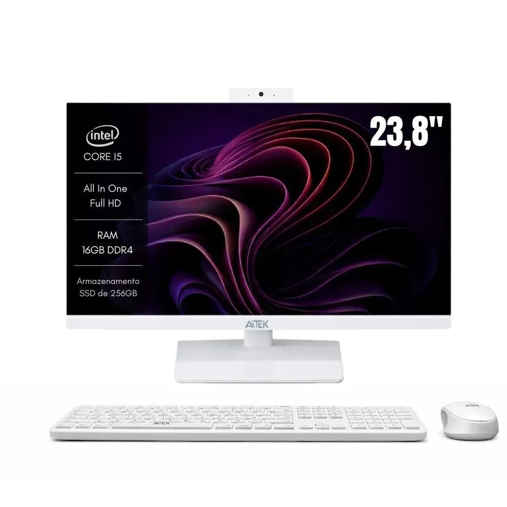 Computador All In One 23,8” Intel Core i5-12450H com Teclado e Mouse Sem Fio