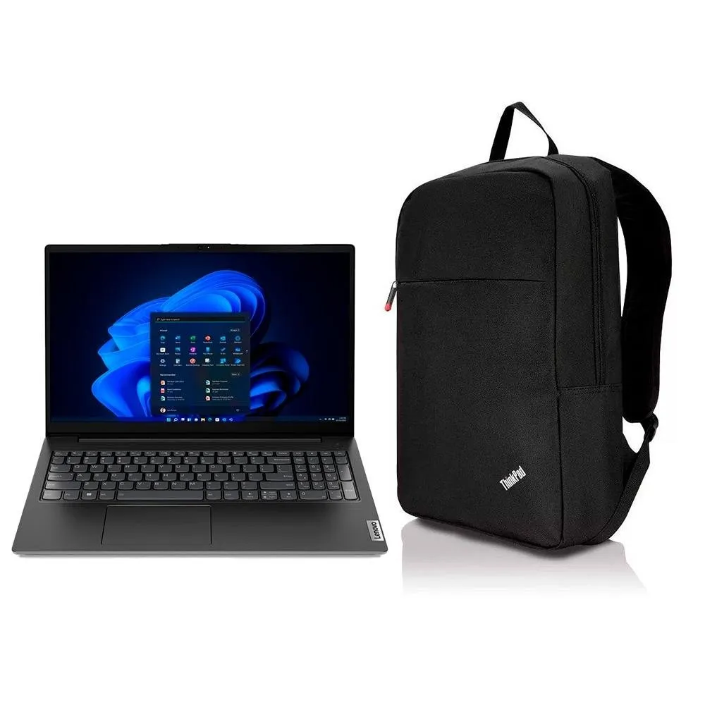 "Notebook Lenovo V15 G3 Intel Core i5-1235U 8GB RAM SSD 256GB 15,6"" Full HD Windows 11PRO, Preto + Mochila Lenovo ThinkPad 15.6, Basic"
