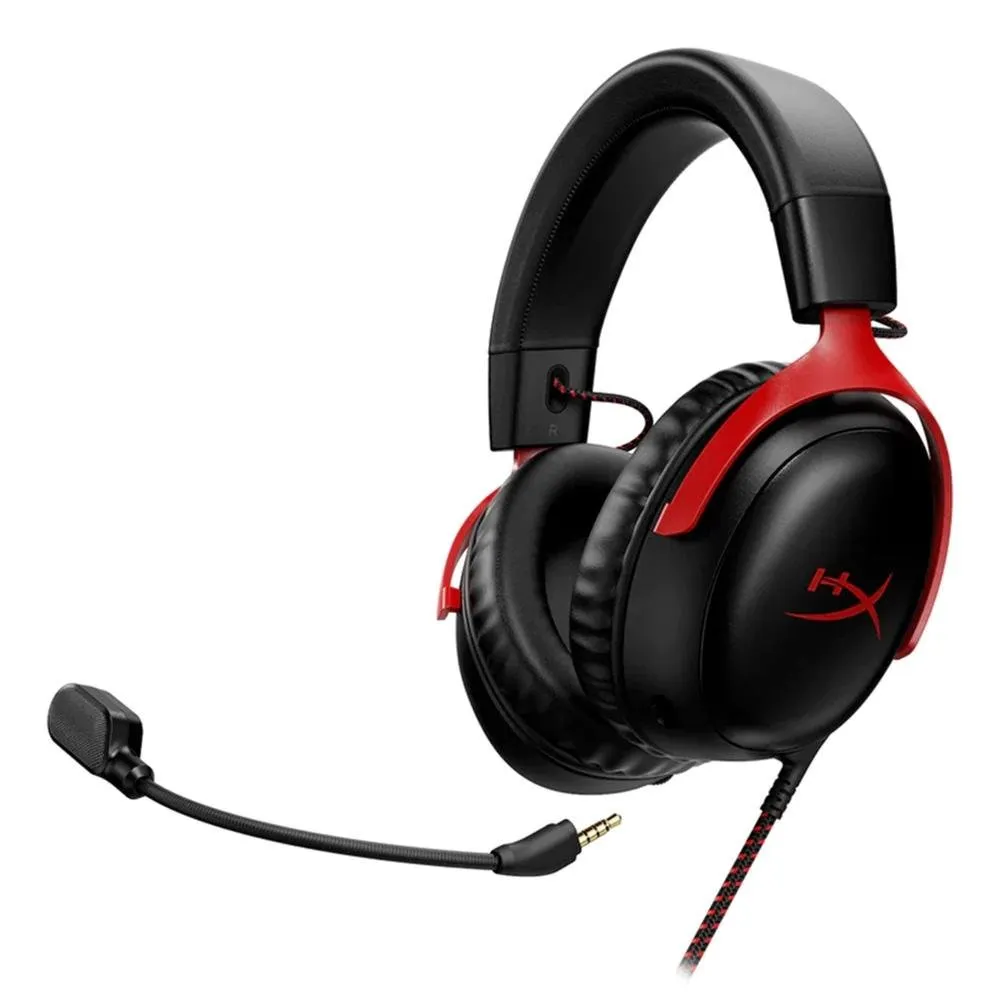 Headset Gamer HyperX Cloud III, DTS, Drivers 53mm, USB, PC, PS5, PS4, XBOX Series X/S, Xbox One, Nintendo Switch, Mobile, Preto e Vermelho - 727A9AA