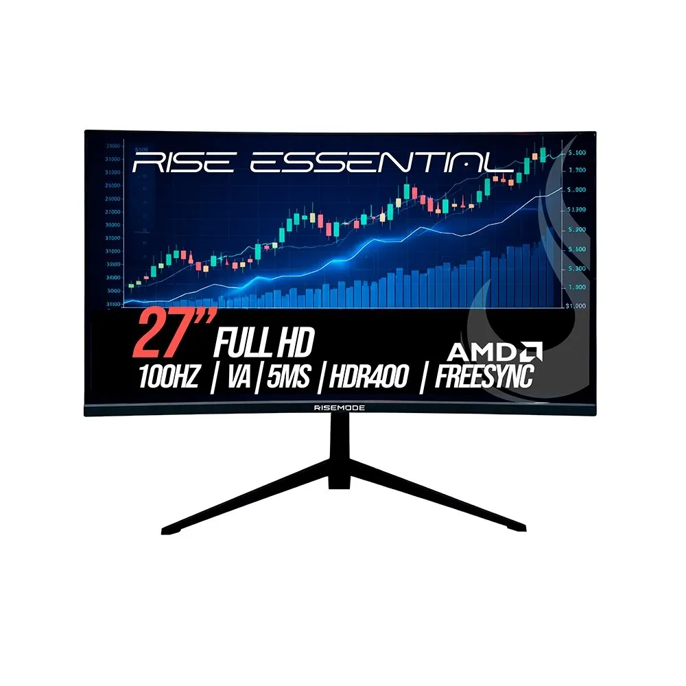 "Monitor Gamer Curvo Rise Mode Essential 27"", FHD, 100Hz, IPS, FreeSync, HDR 400, HDMI e VGA, Preto - RM-MOG-27C100FH-B"