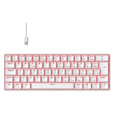 Teclado Mecânico Gamer Hyrax Thunder HCK61, LED Vermelho, Switch Red, 100% anti-ghosting, ABNT2, Branco - HCK61W-RED-LED