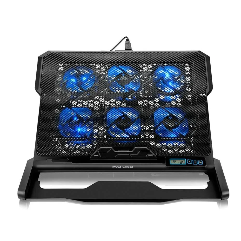 "Base com Cooler para Notebook Multi Hexa, com 6 Fans com Ajuste de Velocidade, Até 17"", 2x USB, LED, Preto - AC282"