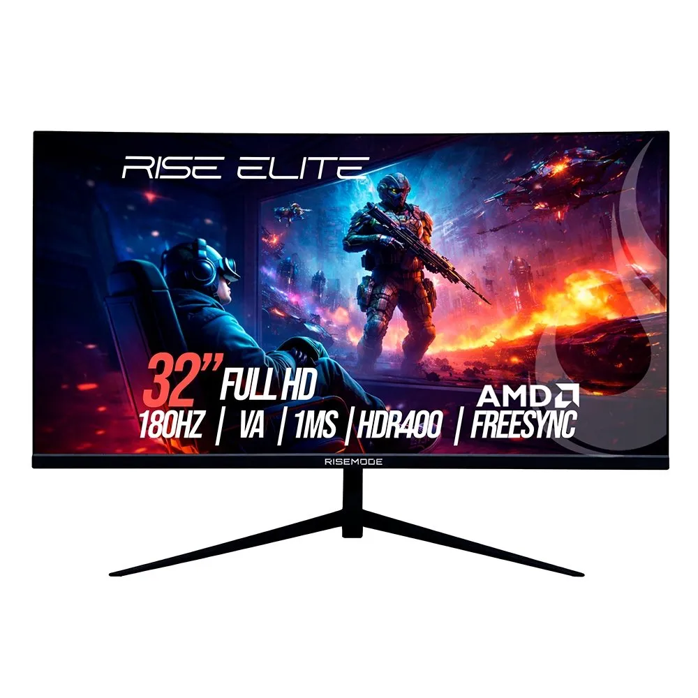 "Monitor Gamer Curvo Rise Mode Elite 32"", Full HD, 180Hz, 1ms, VA, FreeSync, HDR 400, HDMI e DisplayPort, Preto - RM-MOG-32C180FH-B"