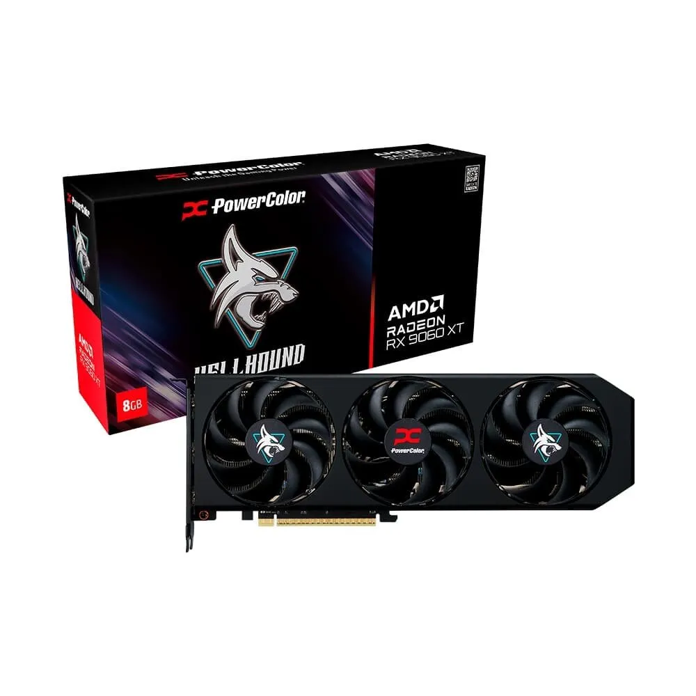 Placa de Vídeo PowerColor RX 9060 XT Hellhound AMD Radeon, 8GB, GDDR6, 128bits, Tripe Fan, OpenGL 4.6 - RX9060XT 8G-L/OC