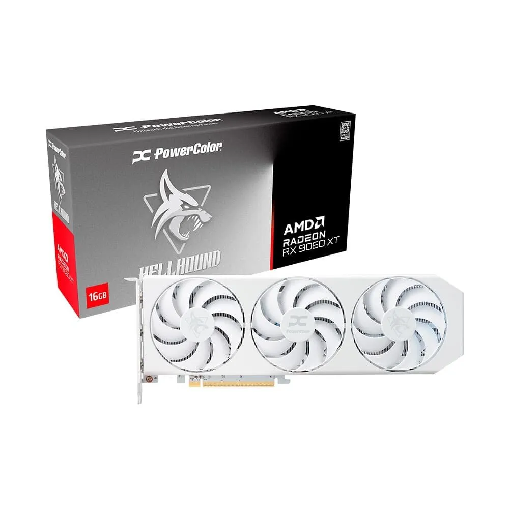 Placa de Vídeo PowerColor RX 9060 XT Hellhound Spectral White AMD Radeon, 16GB, GDDR6, Tripe Fan, OpenGL 4.6 - RX9060XT 16G-L/OC/WHITE