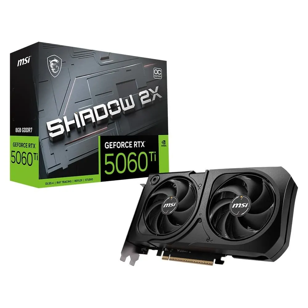 Placa de Vídeo MSI GeForce RTX 5060 Ti 8G SHADOW 2X OC PLUS NVIDIA GeForce, 8GB GDDR7, 128-bit - G506T-8S2CP