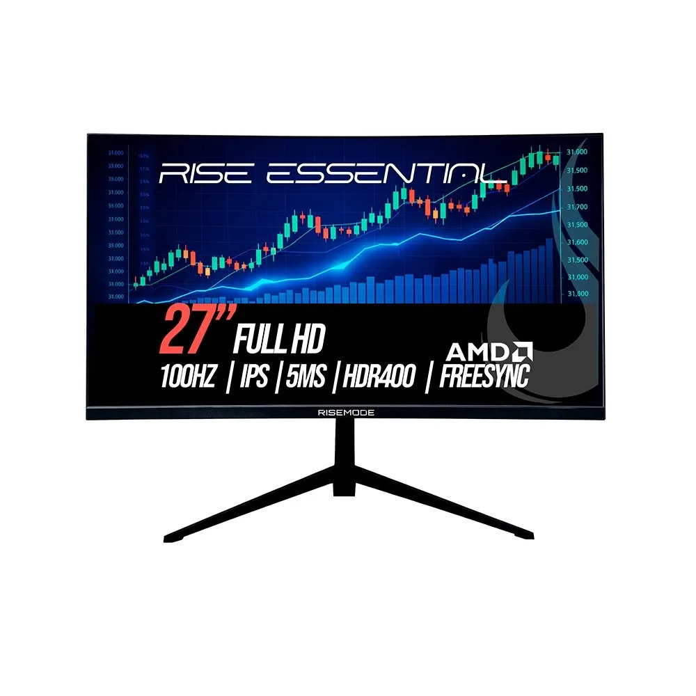 "Monitor Gamer Rise Mode Essential 27"", FHD, 100Hz, 5ms, IPS, FreeSync, HDR 400, HDMI e VGA, sRGB 99%, Preto - RM-MOG-27F100FH-B"