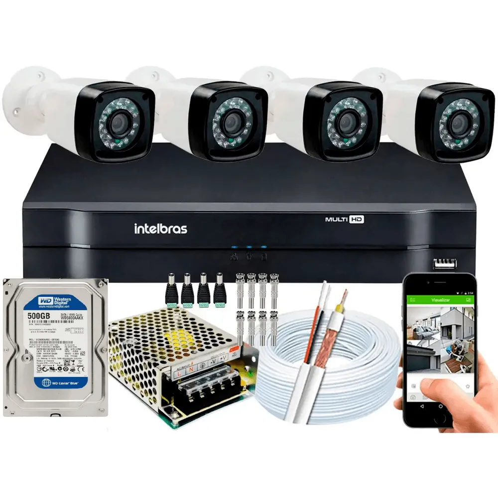 Kit Cftv 4 Câmeras De Segurança Hd Dvr Intelbras Fullhd C/hd