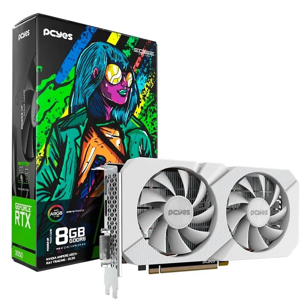 Placa De Vídeo Pcyes Projeto Edge GPU RTX 3050 NVIDIA Geforce, 8GB, GDDR6, 128Bit, Branco - PVRTX30508WTPE