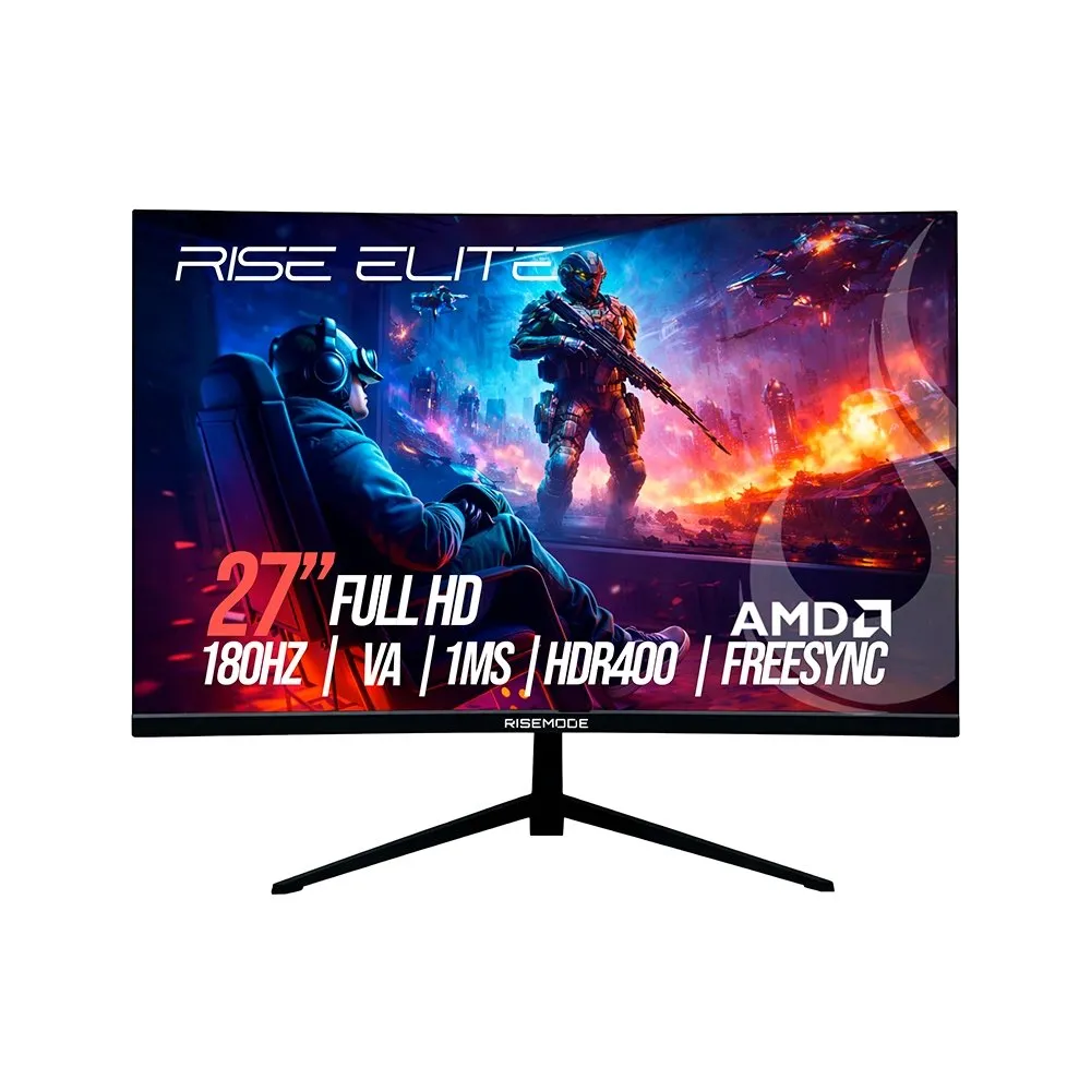 "Monitor Gamer Curvo Rise Mode Prime 27"", FHD, 180Hz, 1ms, VA, FreeSync, HDR 400, HDMI e DP, Preto - RM-MOG-27C180FH-B"