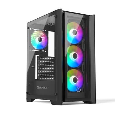 Gabinete Gamer Husky Dome 100, Mid Tower, ATX, Lateral e Frontal em Vidro, Sem FANs, Preto - HGN100PT