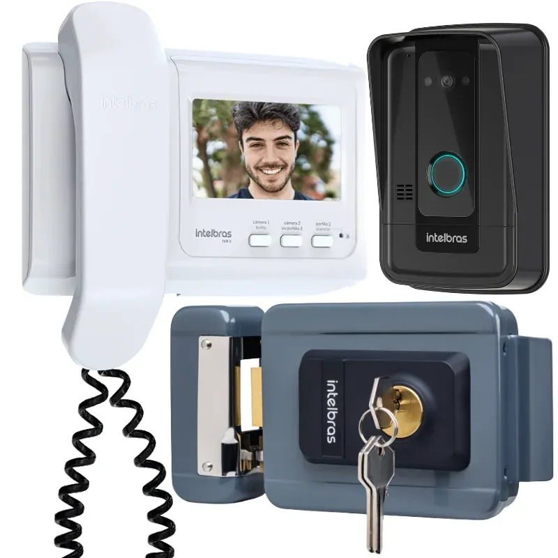 Kit 1 Vídeo Porteiro Interfone Ivr 4 + 1 Fechadura Fx1500 Cinza Intelbras Ivr4 Fx 1500