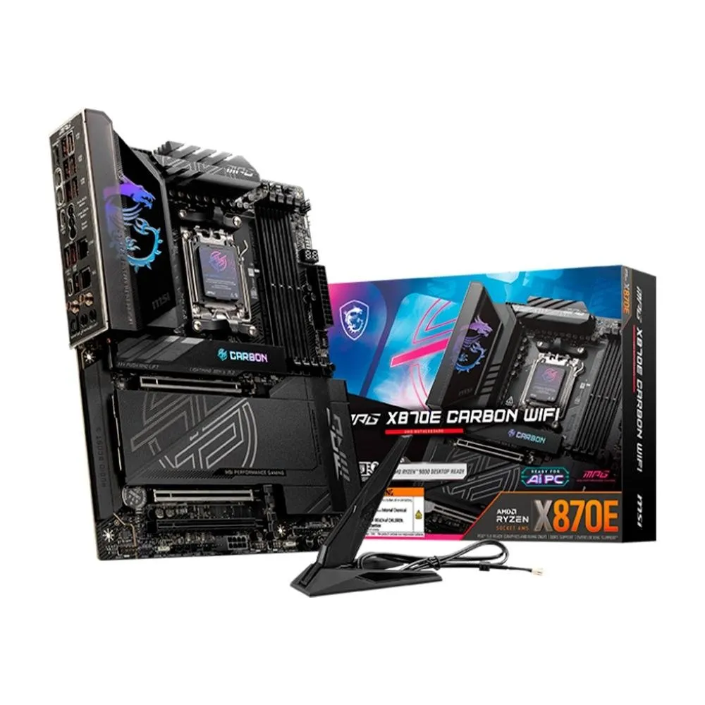 Placa-Mãe MSI MPG X870E Carbon, AMD Socket AM5 ATX, DDR5, Wi-Fi 7, Bluetooth 5.4, Preto - MPG X870E CARBON WIFI