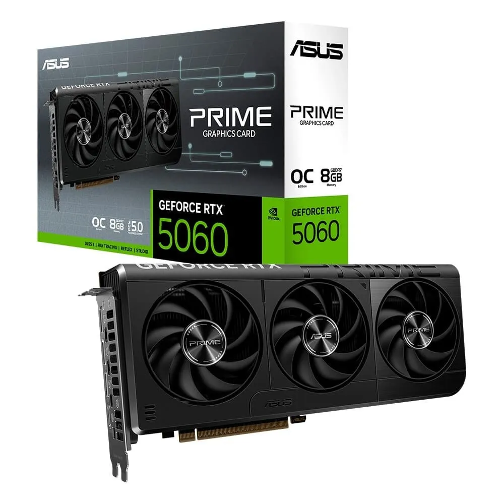 Placa de Vídeo ASUS PRIME RTX 5060 O8G NVIDIA GeForce, 8GB GDDR7, 2595MHz, 128 bits, DLSS 4, Triple Fan, Ray Tracing - PRIME-RTX5060-O8G