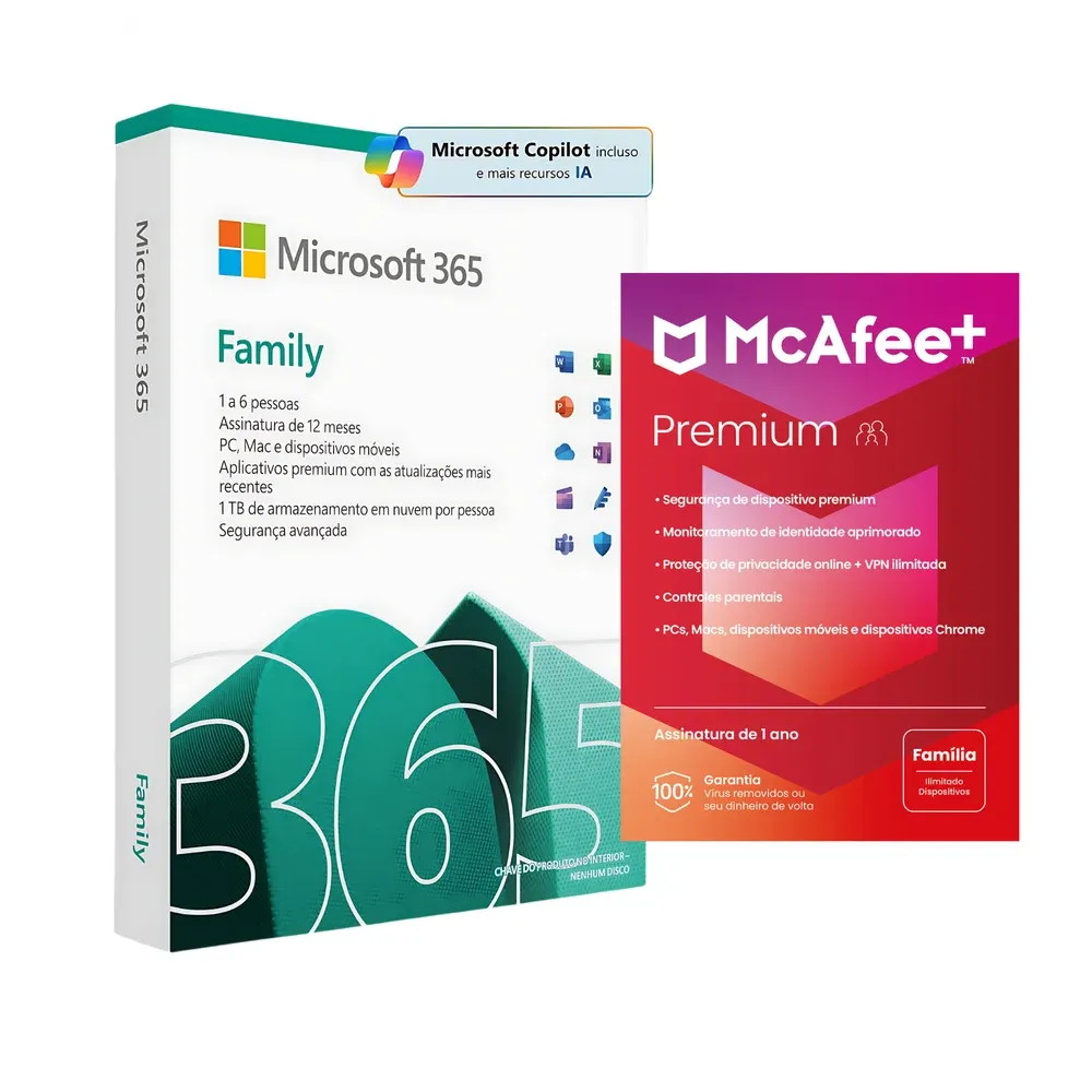 Microsoft Office 365 Family Com Mcafee Premium Family - Midia Fisica