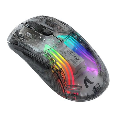 Mouse Gamer sem Fio Attack Shark X2 Transparente, Tri-Mode, RGB, 2400 DPI, Sensor PixArt 3212- Preto