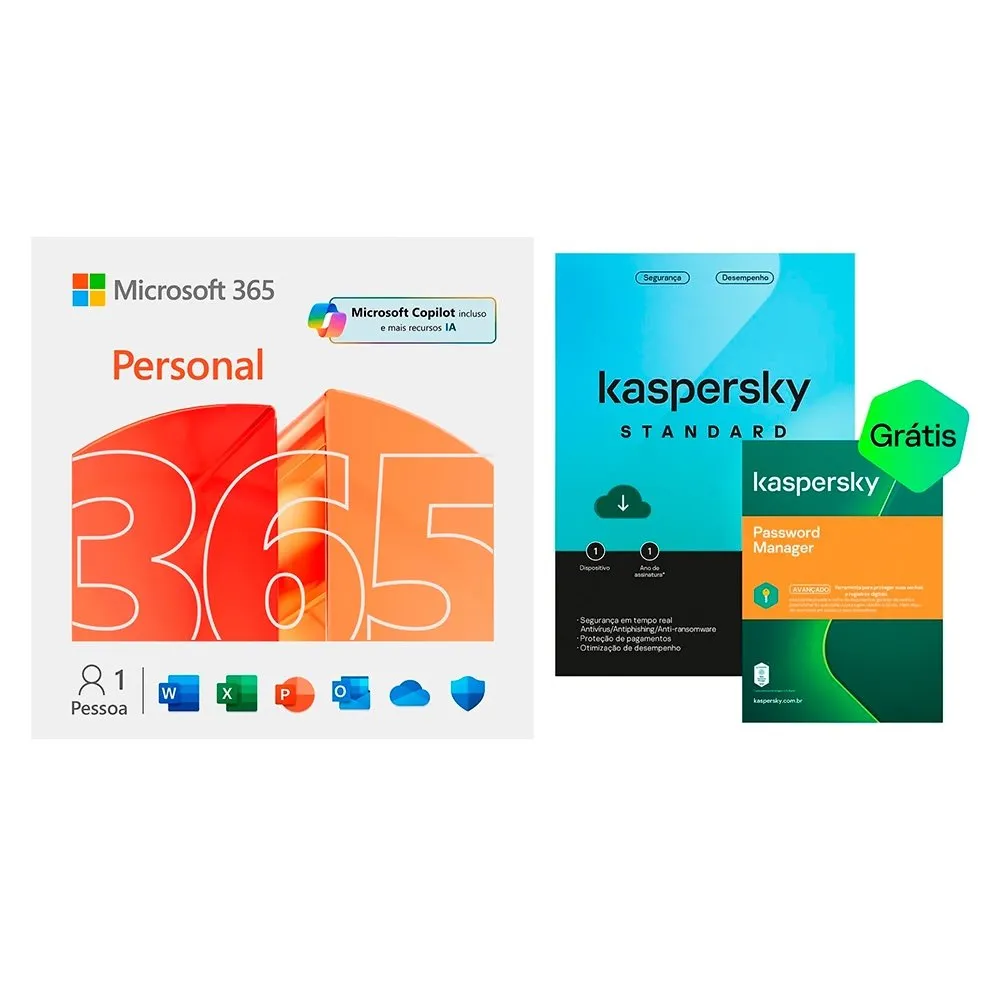Microsoft 365 Personal ESD - Digital para Download  + Kaspersky Standard + Kaspersky Password Manager 1 Dispositivo 1 Ano, Digital para Download