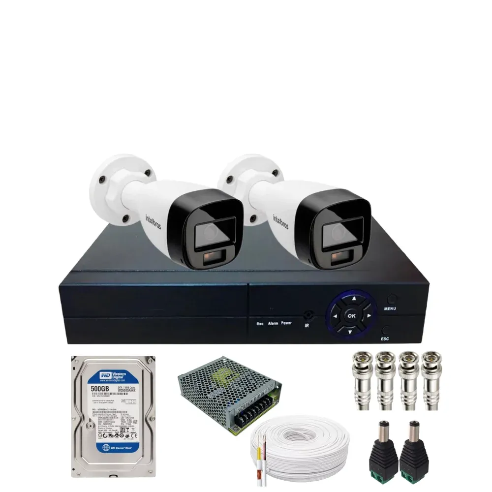 Kit Cftv 2 Câmeras Intelbras 1120b Full Color Dvr 04 Canais Alta Performance Acompanha Hd 500gb