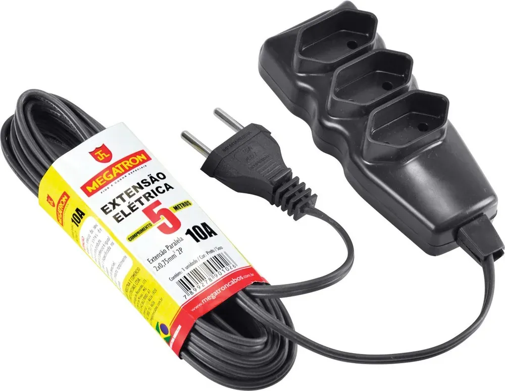 Extensao Cabo Pl 2x0,75 5 Metros Preta 102