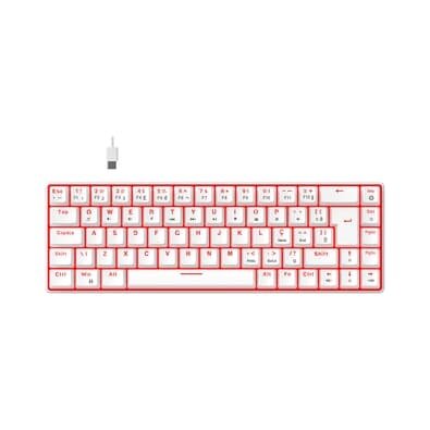 Teclado Mecânico Gamer Hyrax Thunder Pro, Switch Huano Vermelho,LED Vermelho, Layout 65%, USB-C, ABNT2, Branco - HCK65W-RED-LED