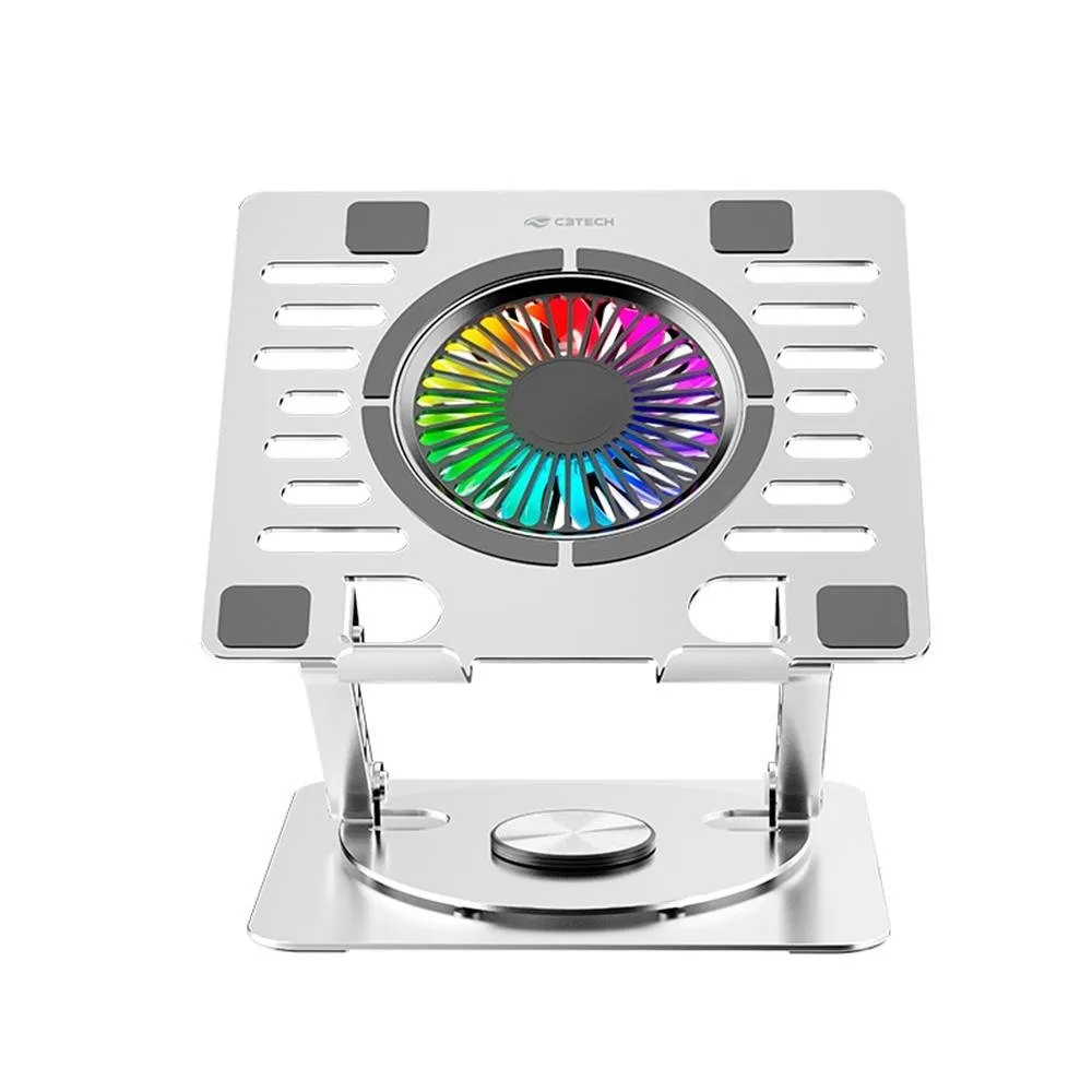 "Base Para Notebook 15,6"" Gamer C3Tech, LED Azul, Giratória, Branco - NBC-1000SI"