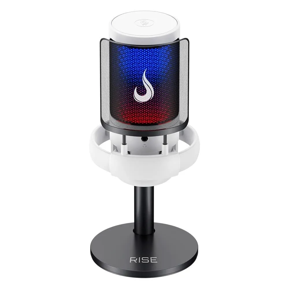 Microfone Gamer Rise Mode Elite 05 RGB, USB-C Condensador, Setup White, Branco - RM-ME-05-W