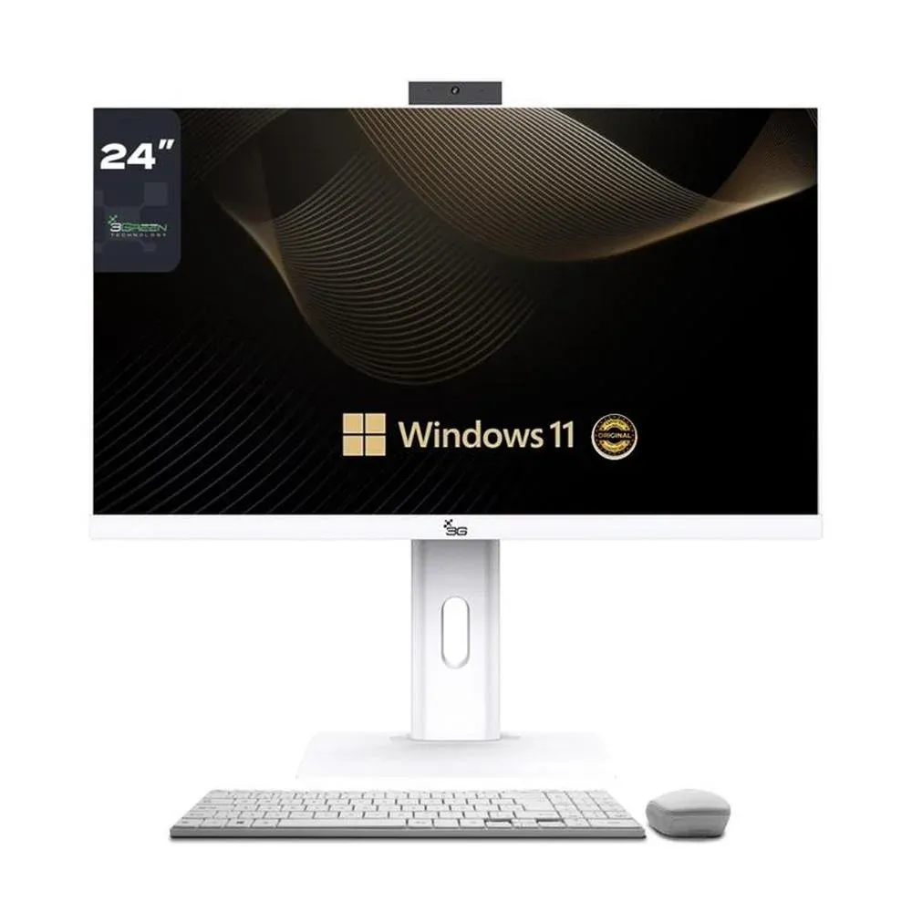 "Computador All In One 24"" Branco, Intel i3 9100, 8GB Ddr4, SSD 256gb, WINDOWS 11  , Webcam, Wi-fi, 3green Unique"