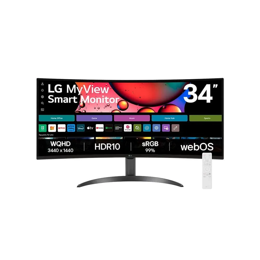 "Monitor Smart Curvo LG MyView 34"", WQHD, WebOs, ThinQ, Apple AirPlay, Som Integrado - 34SR60QC-B.AWZM"