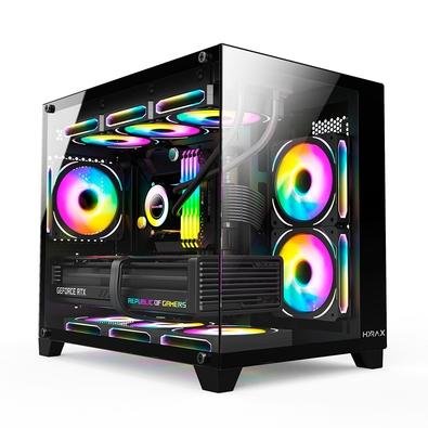 Gabinete Gamer Hyrax HGB730, Mini Tower, M-ATX, Frontal e Lateral em Vidro Temperado, Sem FANs, Preto - HGB730B