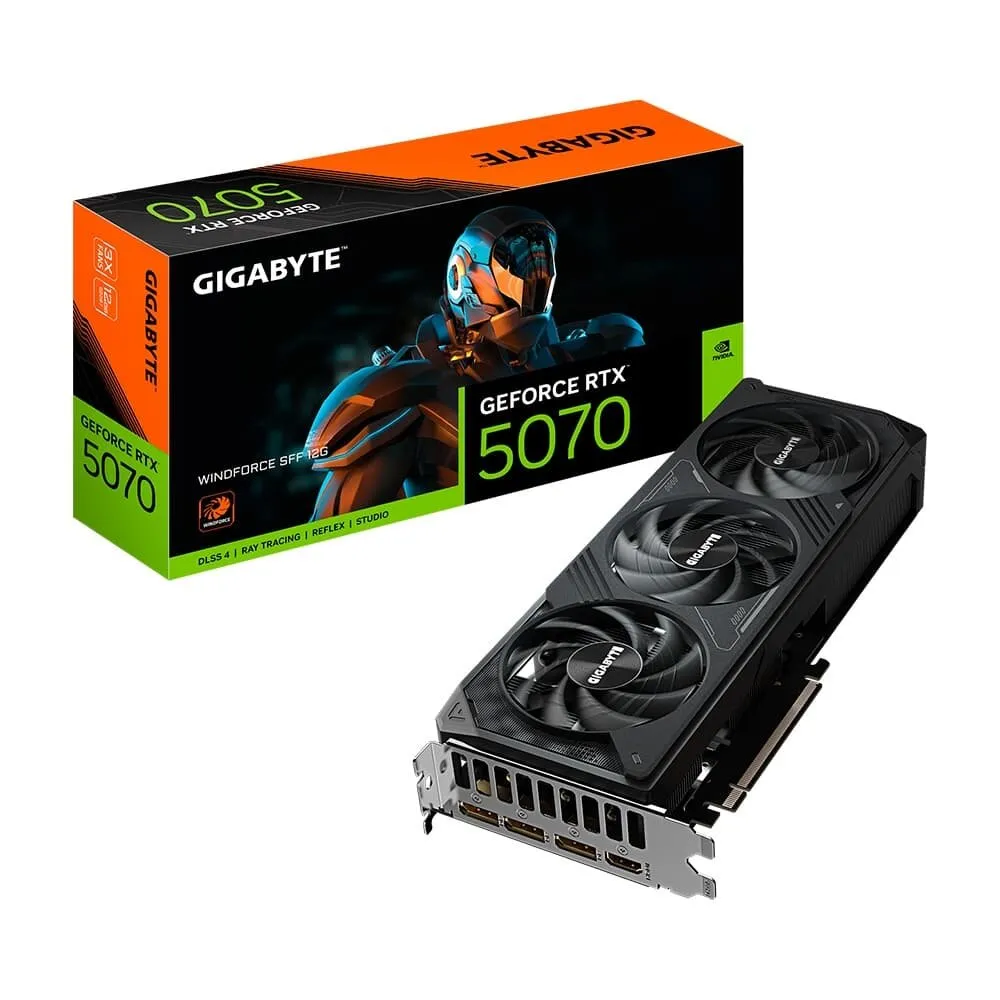 Placa de Vídeo RTX 5070 WINDFORCE SFF 12G Gigabyte NVIDIA GeForce, 12GB, GDDR7, 192bits, DLSS, Ray Tracing - 9VN5070W-00-G10