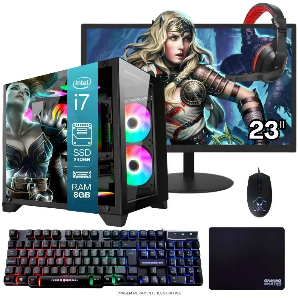 "Computador PC Gamer Completo Balão.info Intel Core I7 SSD 240GB 8GB Gabinete Aquário Teclado Mouse Mouse Pad E Headset Gamer Monitor 23"" WINDOWS 10 Pro Trial"