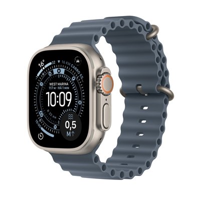 Apple Watch Ultra 3 GPS + Cellular, Caixa Natural de Titânio de 49 mm, Pulseira Oceano Azul-âncora - MEWH4BE/A